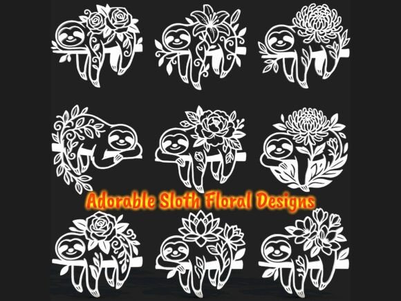 9 Adorable Floral Sloth Designs: CNC SVG STL Pack