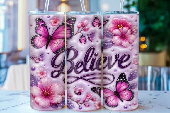 Elevate Your Drinkware with the 3D Inflated Believe Butterfly Tumbler Wrap