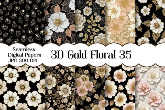 Elevate Your Projects with Seamless 3D Gold Floral Digital Paper