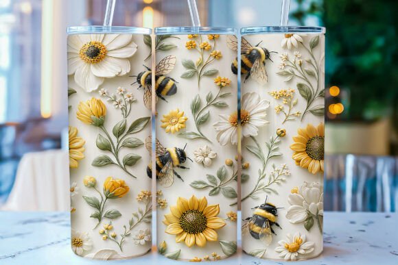 Embrace Nature's Elegance with 3D Bee Floral Tumbler Wraps Sublimation