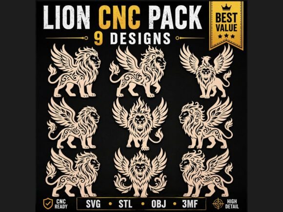 The 9 Winged Lion Floral CNC 3D Pack: A Pro Collection for Mythological Majesty