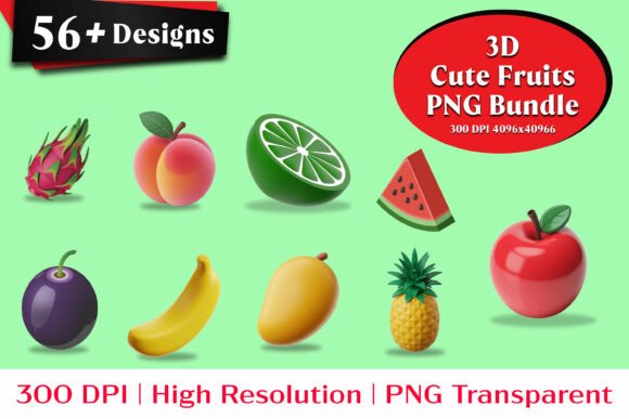 Unlock Creative Efficiency with High-Resolution 3D Kawaii Fruit Clipart